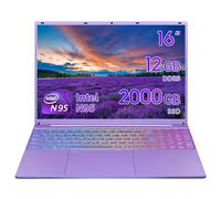 UDKED 16 inch Laptop, N95 CPU(up to 3.4GHz),12GB DDR5,1920x1200 IPS Display,Windows 11 Laptops,Narrow Bezels,Numeric/Backlit KB,USB3.0,Dual Band WiFi,HDMI Purple Notebook PC (Purple/2000G SSD)