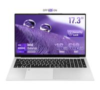 UDKED 17.3" Laptop, Celeron N5095 (Up to 2.9 GHz) 180° opening and closing Notebook PC,Large FHD IPS display, 16G RAM DDR4, HDMI, Fingerprint recognition,Backlit Keyboard (Silver, 16G+512G)