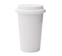 UDMG Reusable Double Wall Insulated White Ceramic Travel Coffee Cup with Lid & Sleeve, 12 fl.oz, I Am Not a Paper Cup