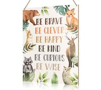 UDNADKEX Boho Nursery Wall Sign Hanging Decor, Be Brave Be Clever, Safari Nursery Boy Bedroom Jungle Animal Toddler Room Wooden Decor Forest Woodland Nursery Motivational Decoration