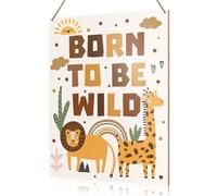 UDNADKEX Boho Nursery Wall Sign Hanging Decor, Born to Be Wild, Safari Nursery Boy Bedroom Jungle Animal Toddler Room Wooden Decor Woodland Nursery Decoration