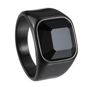 Udolfly Mens Signet Rings Stainless Steel Pinky Ring for Men Women Silver/Black/Gold Square Cool Finger Ring, Gift for Dad Husband, 5 UK, Metal, Cubic Zirconia