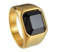 Udolfly Mens Signet Rings Stainless Steel Pinky Ring for Men Women Silver/Black/Gold Square Cool Finger Ring, Gift for Dad Husband, 8 UK, Metal, Cubic Zirconia