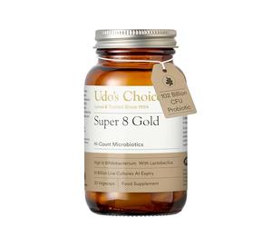 Udo's Choice Super 8 Gold Hi Count Microbiotics - 102 Billion Cell Count - 8 Microbiotic Strains - High Percentage & Concentration of Bifido Strains - 30 Vegicaps - One a Day
