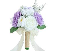 Udoula Wedding Bouquets for Bride Bridesmaid, Artificial Roses Flowers for Wedding Church Decoration Ceremony, Anniversary, etc, Artificial Flowers (Lilac & White & Ivory)