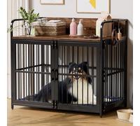 UDPATIO Dog Crate Furniture, Large Dog Cage with 2 Doors, Heavy Duty Dog Kennel Indoor for Small Medium Large Dogs, Wooden Dog House, 110x70x100cm (Rustic Brown)
