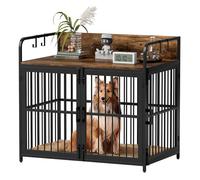 UDPATIO Large Dog Crate Furniture - 2-Door Wooden Kennel Indoor Outdoor Use, Heavy Duty Dog Cage for Large Dogs, 110x70x100cm (Rustic Brown)