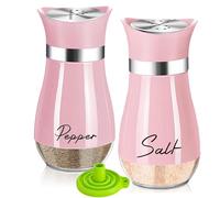 UDQYQ Salt and Pepper Set,Salt and Pepper Shakers Sets with Glass Bottle, Stainless Steel Spice Dispenser Kitchen Accessories for Home,Kitchen, Restaurant, Dining Table (Pink)