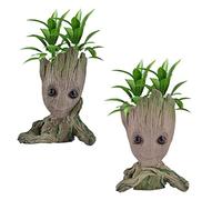 Udream 2 Pack Groot Plant Pot Flowerpot Baby Groot Figures Cute Model, Succulent Planter Cute Green Plants Flower Pot with Hole Pen Holder (A5 Meditation+Wait)
