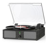 Udreamer Record Player Vinyl Player with Built-in Speakers, Bluetooth Turntable Belt-Driven, Vintage Phonograph with 3 Speeds for Musical Enjoyment and Home Decoration (Carbon Black)