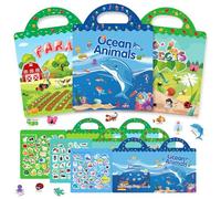 UDRKFOPK ? 3 Pack Reusable Sticker Books for Toddlers,3D Puffy Sticker Books for 2+ Year Olds Scene Story book Ocean Animal Farm Insect Sticker Book Toddlers Sticker Books Educational Learning Toy Gifts