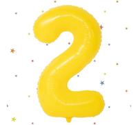 UDRKFOPK Number Balloon Yellow, Yellow Balloon 2, 40 Inch Yellow Foil Balloon 2.101 cm Yellow Number Balloon 2 Helium Balloon 2nd Birthday for 2 Years Birthday Decoration Children Girls Boys