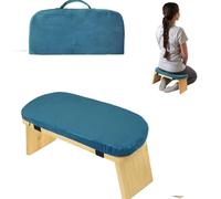 UDXFYS Foldable Meditation Bench, Ergonomic Seat Meditation Stool, Sturdy Comfortable Bamboo Kneeling Stool with Magnetic Locking Hinge for Prayer & Yoga blue