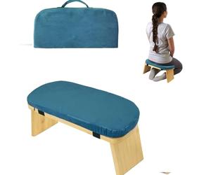 UDXFYS Foldable Meditation Bench, Ergonomic Seat Meditation Stool, Sturdy Comfortable Bamboo Kneeling Stool with Magnetic Locking Hinge for Prayer & Yoga blue