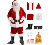 UDYR Santa Claus Costume for Men - Adult Santa Costume - Professional Santa Suit Deluxe Santa Outfit for Christmas Party, Red 10pcs, XX-Large