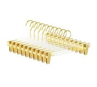 UEAKPIC 10 Pack Clear Acrylic Hangers with Adjustable Non-Slip Metal Clips, Gold Pants Hangers for Jeans, Trousers, Skirts, Coats, Heavy Duty, Space-Saving Closet Organizer, Adults & Kids