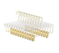 UEAKPIC 10-Pack Golden Transparent Acrylic Pants Hangers with Adjustable Width Clips, 360°Swivel Hooks, Suitable for Hanging Pants, Skirts, Socks, Space-Saving, Easy to Clean, Corrosion-Resistant