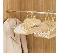 UEAKPIC 50 Pack Clear Plastic Hangers with Gold Glitter, Acrylic, Ultra Slim, Space Saving, for Coats, Pants, Suits, Shirts, Skirts, Dress Clothes