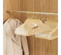 UEAKPIC 50 Pack Clear Plastic Hangers with Gold Glitter, Acrylic, Ultra Slim, Space Saving, for Coats, Pants, Suits, Shirts, Skirts, Dress Clothes