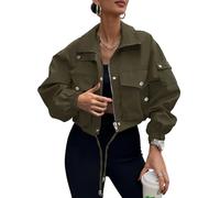 UEAL Womens Cropped Bomber Jacket 2026 Trendy Zip Up Lightweight Utility Anorak Coat With Pockets, Army Green, S