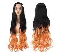Uearlid Anime Wig Demon Slayer Kimetsu no Yaiba Cosplay Kamado Nezuko Wig,Long Curly Wig,Costume Halloween Wig,For Halloween,Costume Party,Anime Show,Cosplay Event,Concerts Cosplay Anime Wig Coser