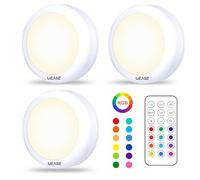 UEASE Under Cabinet LED Lights with Romote, 3PCS RGB Light Wireless Lights Battery Powered Puck Lights Under Cupboard Tap&Remote Control, 13 Colors, Dimmable, Timer, for Kitchen Bedroom