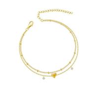 Überlebensarmband Aus Paracord Fußkettchen-Armbänder aus Sterlingsilber für Frauen mit Herzanhänger, zierliche Lagen-Fußkettchen für Frauen, trendiges, schlichtes Halskette Aus (Gold, One Size)