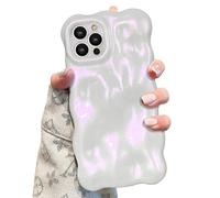 UEEBAI Case for iPhone 13 Pro 6.1 inch, Cute Solid Color Curly Wave Shape Shockproof Soft TPU Bumper Phone Case, Candy Color Water Ripple 3D Silicone Slim Pretty Case Non-yellowing Cover, Pearl Pink