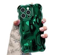 UEEBAI Case for iPhone 13 Pro 6.1 inch, Cute Solid Color Curly Wave Shape Shockproof Soft TPU Bumper Phone Case, Candy Water Ripple 3D Silicone Slim Pretty Case Non-yellowing Cover-Deep Green