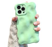 UEEBAI Case for iPhone 13 Pro Max 6.7 inch, Cute Solid Color Curly Wave Shape Shockproof Soft TPU Bumper Phone Case, Candy Water Ripple 3D Silicone Slim Pretty Case Non-yellowing Cover,Green