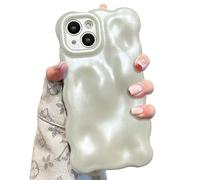UEEBAI Case for iPhone 14 6.1 inch, Cute Solid Color Curly Wave Shape Shockproof Soft TPU Bumper Phone Case, Candy Color Water Ripple 3D Silicone Slim Pretty Case Non-yellowing Cover, Pearl White