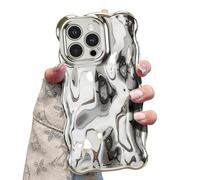 UEEBAI Case for iPhone 14 Pro 6.1 inch, Cute Solid Color Curly Wave Shape Shockproof Soft TPU Bumper Phone Case, Candy Water Ripple 3D Silicone Slim Pretty Case Non-yellowing Cover,Silver