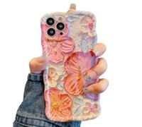 UEEBAI Case for iPhone 14 Pro Max, Cute Retro Oil Painting Flower Pattern, Curly Wave Grip, Soft TPU, Lens Drop Protection, Stylish Glossy Pretty Case for Girl Women - Orange White