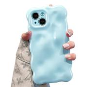 UEEBAI Case for iPhone 15, Cute Solid Color Curly Wave Shape Shockproof Soft TPU Bumper Phone Case, Oil Flower Water Ripple 3D Silicone Slim Pretty Case Non-yellowing Cover, Blue