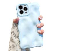 UEEBAI Case for iPhone 15 Pro, Cute Solid Color Curly Wave Shape Shockproof Soft TPU Bumper Phone Case, Oil Flower Water Ripple 3D Silicone Slim Pretty Case Non-yellowing Cover, Blue
