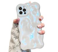 UEEBAI Case for iPhone 15 Pro Max, Cute Color Curly Wave Shape Shockproof Soft TPU Bumper Phone Case, Oil Flower Water Ripple 3D Silicone Slim Pretty Case Non-yellowing Cover, Glitter Blue