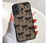 UEEBAI Case for iPhone 16 Plus, Bow Ribbon Pattern Clear Matte Pretty Slim Cover with Camera Lens Protection, Cute Silky Anti-Yellowing Shockproof Cover for Women Girl - Black