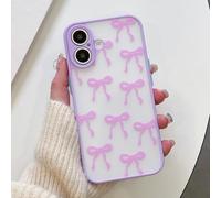UEEBAI Case for iPhone 16 Plus, Bow Ribbon Pattern Clear Matte Pretty Slim Cover with Camera Lens Protection, Cute Silky Anti-Yellowing Shockproof Cover for Women Girl - Purple