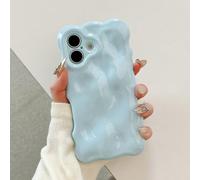 UEEBAI Case for iPhone 16 Plus, Cute Solid Color Curly Wave Shape Shockproof Soft TPU Bumper Phone Case, Candy Water Ripple 3D Silicone Slim Pretty Case Non-yellowing Cover-Blue