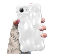 UEEBAI Case for iPhone 16e, Cute Solid Color Curly Wave Shape Shockproof Soft TPU Bumper Phone Case, Candy Water Ripple 3D Silicone Slim Pretty Cover Non-yellowing Cover-Pearl White