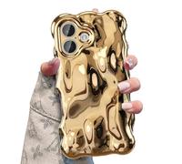 UEEBAI Case for iPhone 17, Cute Solid Color Curly Wave Shape Shockproof Soft TPU Bumper Phone Cover, Candy Water Ripple 3D Silicone Slim Pretty Case Non-yellowing Cover-Gold