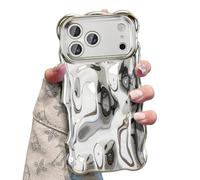 UEEBAI Case for iPhone 17 Pro, Cute Solid Color Curly Wave Shape Shockproof Soft TPU Bumper Phone Cover, Candy Water Ripple 3D Silicone Slim Pretty Case Non-yellowing Cover-Silver