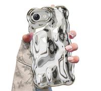 UEEBAI Case for iPhone 17e/iPhone16e, Cute Solid Color Curly Wave Shape Shockproof Soft TPU Bumper Phone Case, Candy Water Ripple 3D Silicone Slim Pretty Cover Non-yellowing Cover-Silver