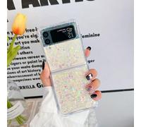 UEEBAI Case for Samsung Galaxy Z Flip 3 5G, Pretty Bling Glitter Case for Women Cute Shiny Sparkle Phone Case for Girls Bling Stars Cover Four-Corner Shockproof Protective Slim Fit Case - White