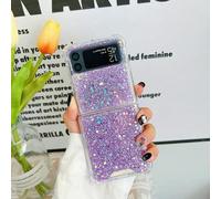 UEEBAI Case for Samsung Galaxy Z Flip 4 5G, Pretty Bling Glitter Case for Women Cute Shiny Sparkle Phone Case for Girls Bling Stars Cover Four-Corner Shockproof Protective Slim Fit Case - Purple
