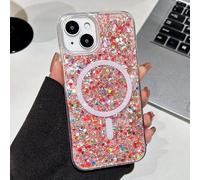 UEEBAI Glitter Case Magnetic for iPhone 15 Case, Luxury Shiny Bling Sparkly Phone Case Compatible with MagSafe, Wireless Charge Crystal Diamonds Shiny Cover for Women - Red