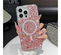 UEEBAI Glitter Case Magnetic for iPhone 15 Pro Max Case, Luxury Shiny Bling Sparkly Phone Case Compatible with MagSafe, Wireless Charge Crystal Diamonds Shiny Cover for Women - Red