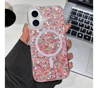 UEEBAI Glitter Case Magnetic for iPhone 16 Case, Luxury Shiny Bling Sparkly Phone Case Compatible with MagSafe, Wireless Charge Crystal Diamonds Shiny Cover for Women - Red