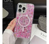 UEEBAI Glitter Case Magnetic for iPhone 16 Pro, Luxury Shiny Bling Sparkly Phone Case, Wireless Charge Crystal Diamonds Shiny Cover for Women - Hot Pink
