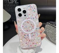 UEEBAI Glitter Case Magnetic for iPhone 16 Pro Max Case, Luxury Shiny Bling Sparkly Phone Case Compatible with MagSafe, Wireless Charge Crystal Diamonds Shiny Cover for Women - White